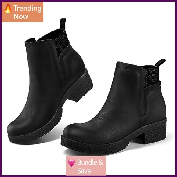 Women's Platform Chelsea Boots Slip On Elastic Gore Lug Sole Ankle Booties - Picture 4 of 8